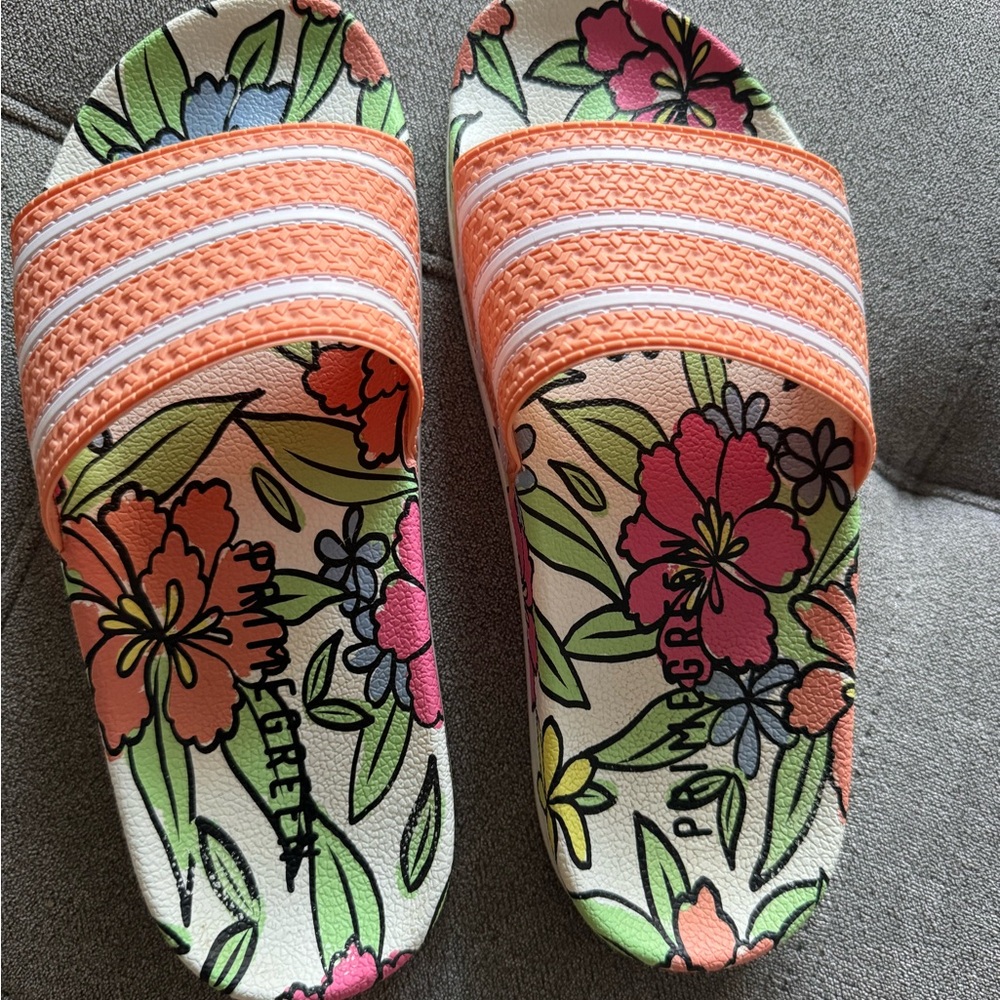 Adidas sandals floral prime green blush peach